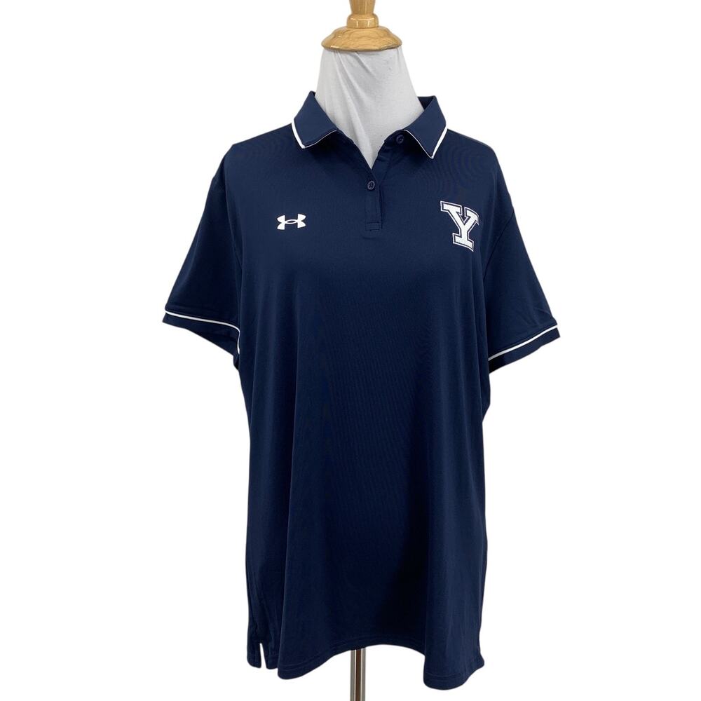 Yale Bulldogs Shirt Womens L Large Navy Team Tipped Loose Polo Under Armour